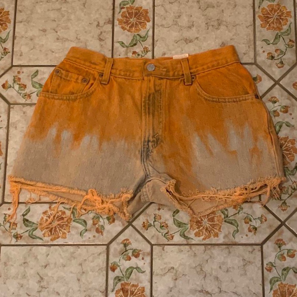 Vintage Levi’s 550 Jeans Cut Off Shorts Orange Dip Dye DIY sz 8 - Picture 3 of 3